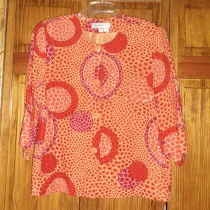 ILYSE HART LTD multi color print 3/4 sleeve button front jacket sz 14 woman